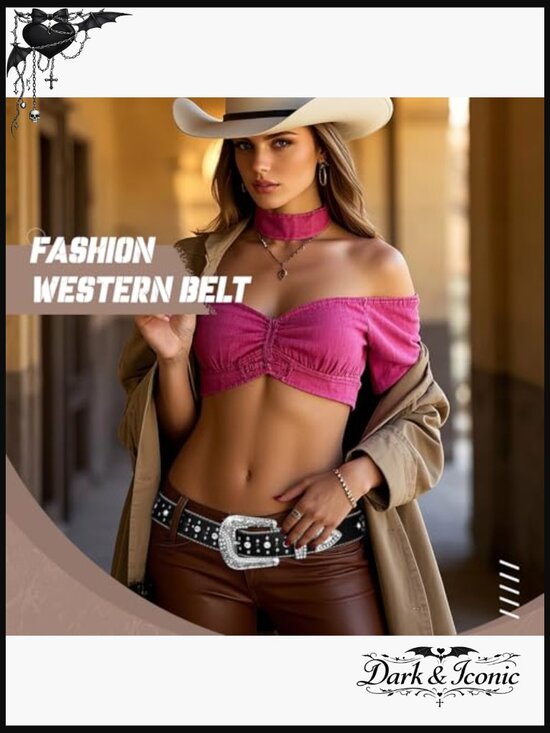 Vintage Western Rhinestone Studded Belt for Pants Dress Unisex main image 6